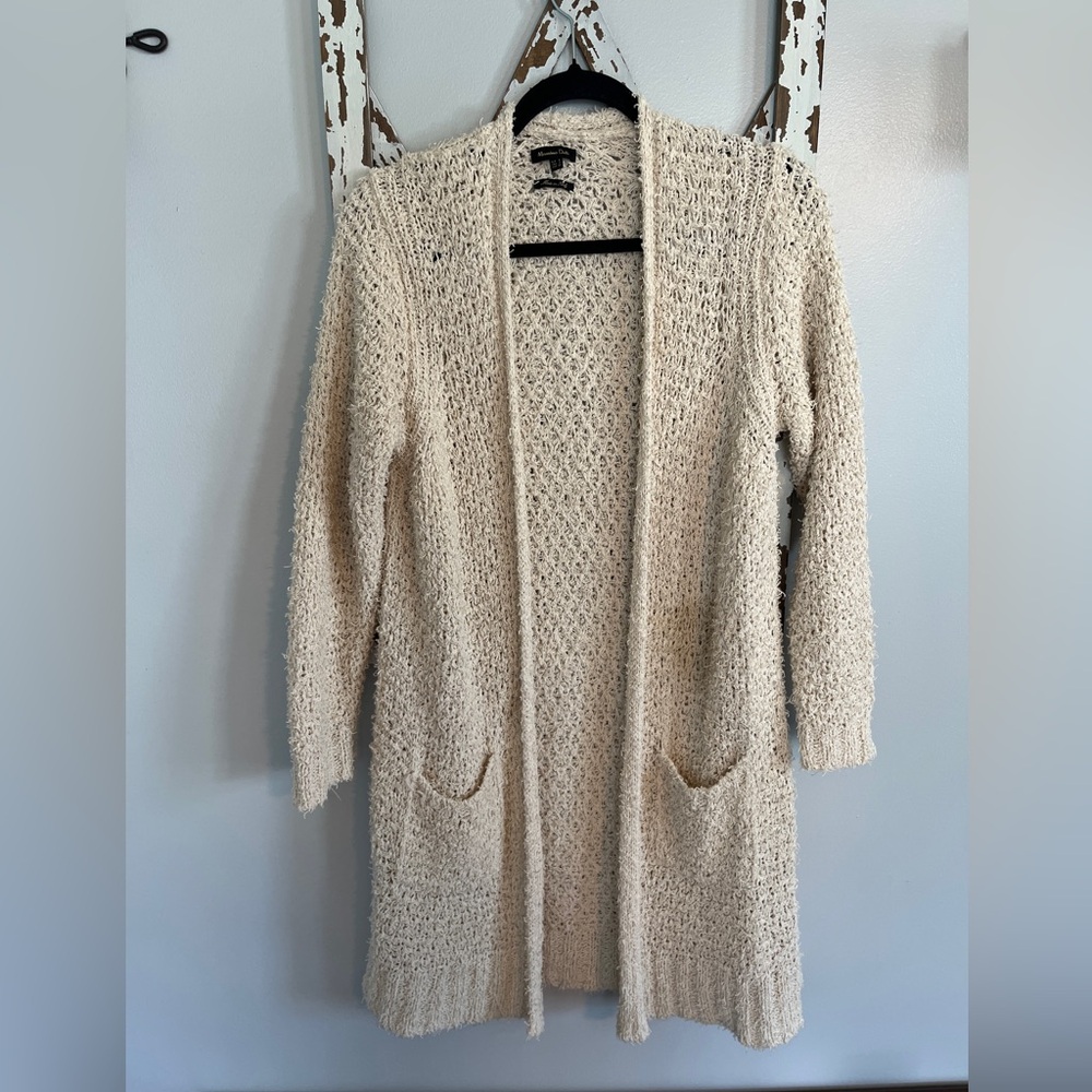 Massimo Dutti Open Knit Cream‎ Long Sleeve Cardigan  Side Pockets Small